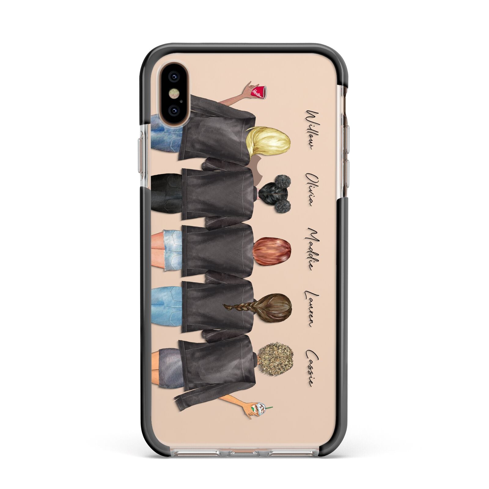 5 Best Friends with Names Apple iPhone Xs Max Impact Case Black Edge on Gold Phone