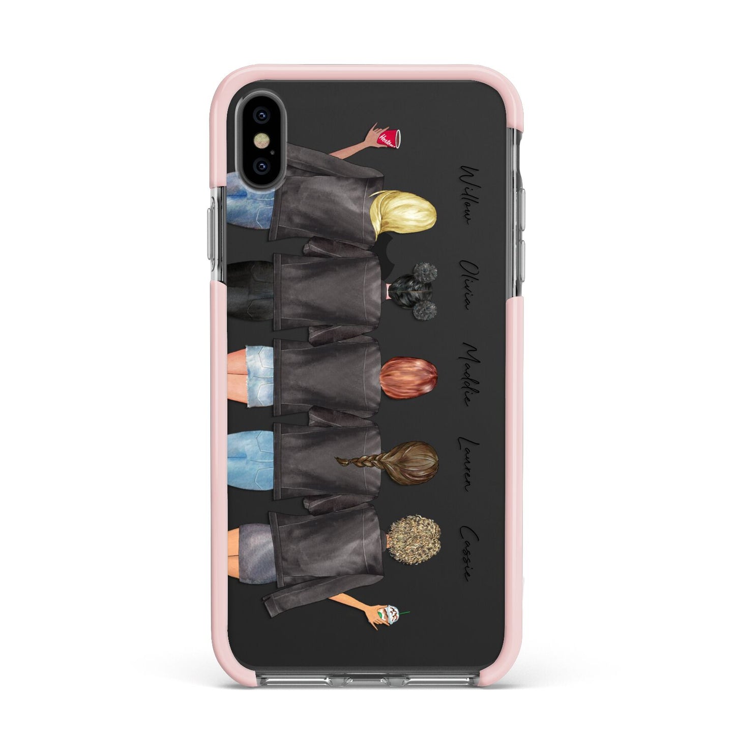 5 Best Friends with Names Apple iPhone Xs Max Impact Case Pink Edge on Black Phone