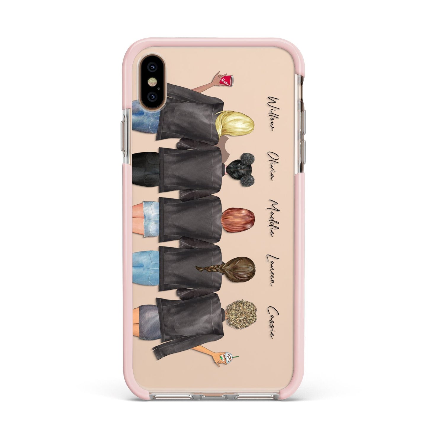 5 Best Friends with Names Apple iPhone Xs Max Impact Case Pink Edge on Gold Phone