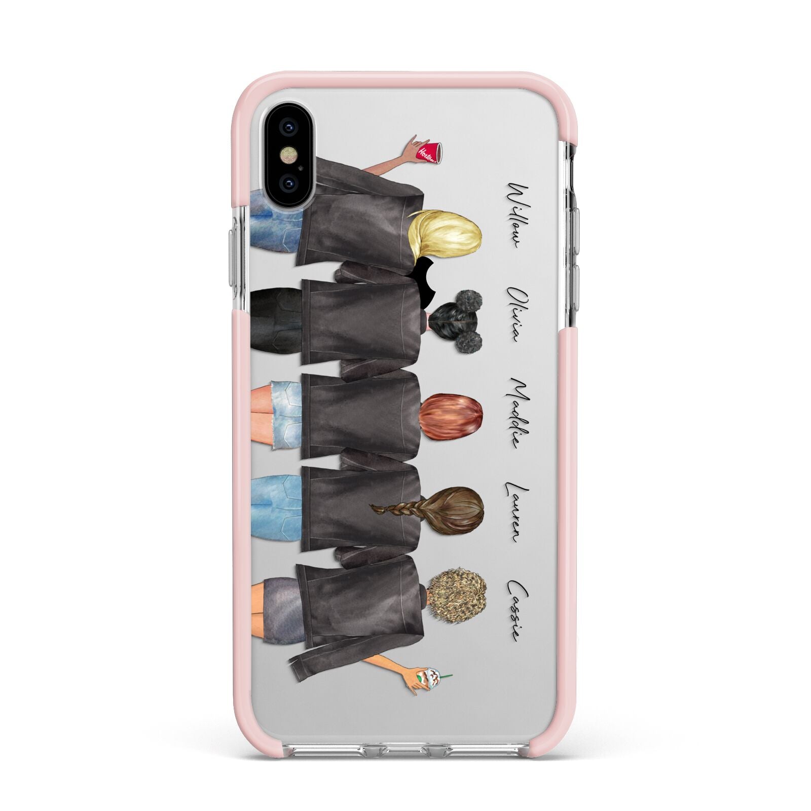 5 Best Friends with Names Apple iPhone Xs Max Impact Case Pink Edge on Silver Phone