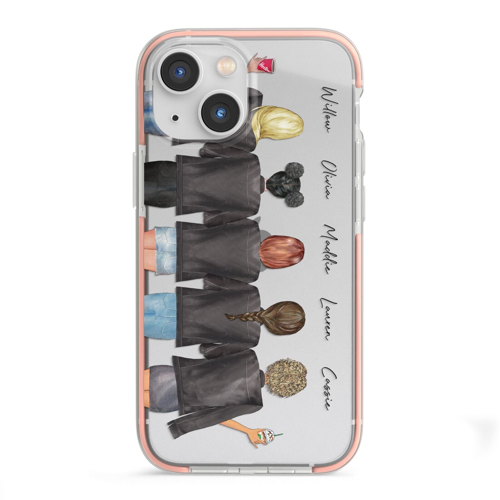 5 Best Friends with Names iPhone 13 Mini TPU Impact Case with Pink Edges