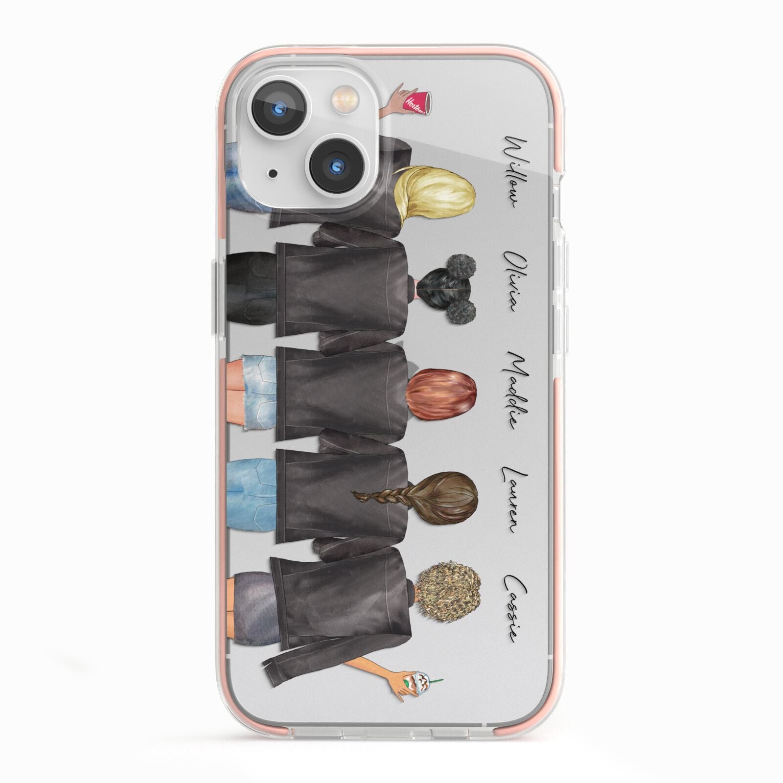 5 Best Friends with Names iPhone 13 TPU Impact Case with Pink Edges