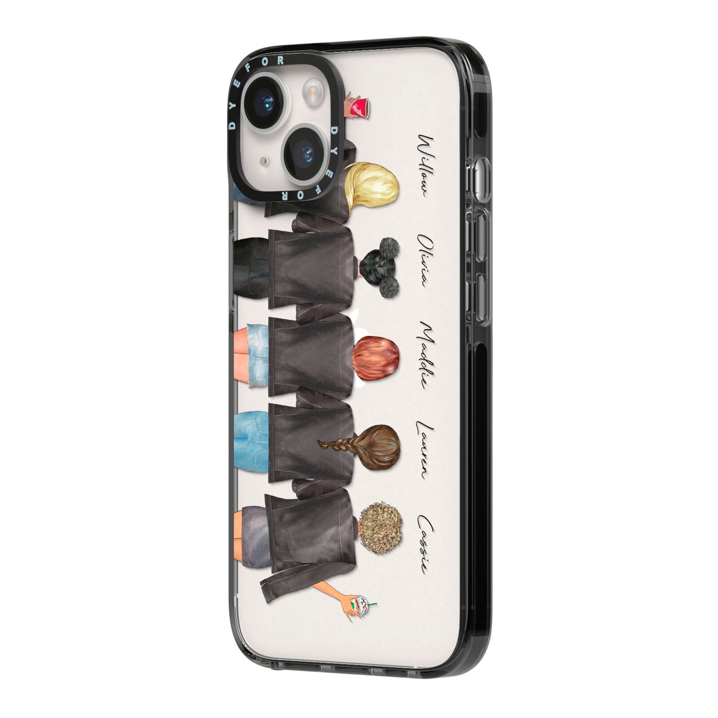 5 Best Friends with Names iPhone 14 Black Impact Case Side Angle on Silver phone