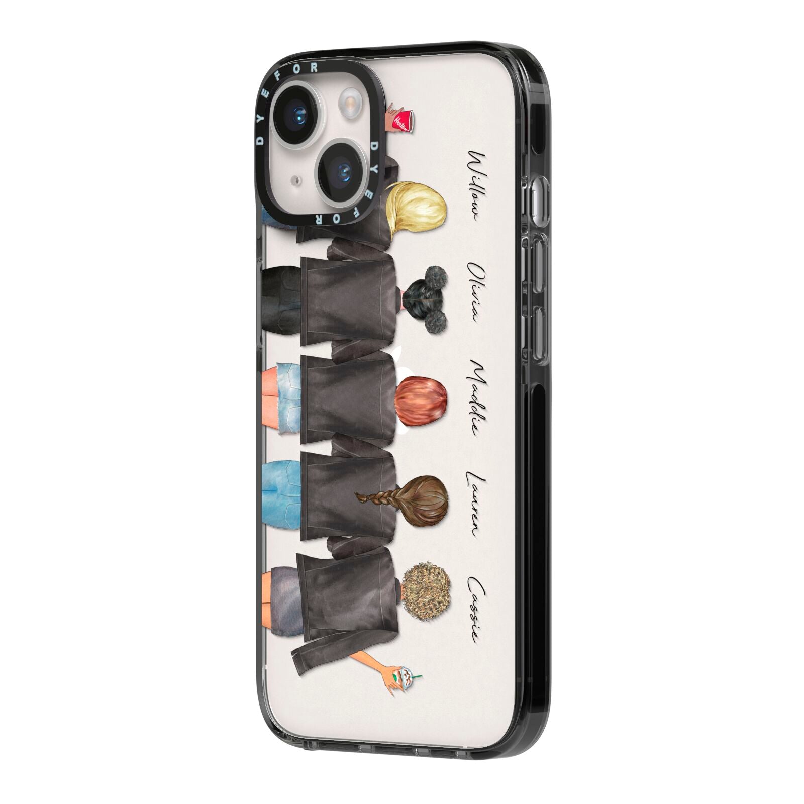 5 Best Friends with Names iPhone 14 Black Impact Case Side Angle on Silver phone