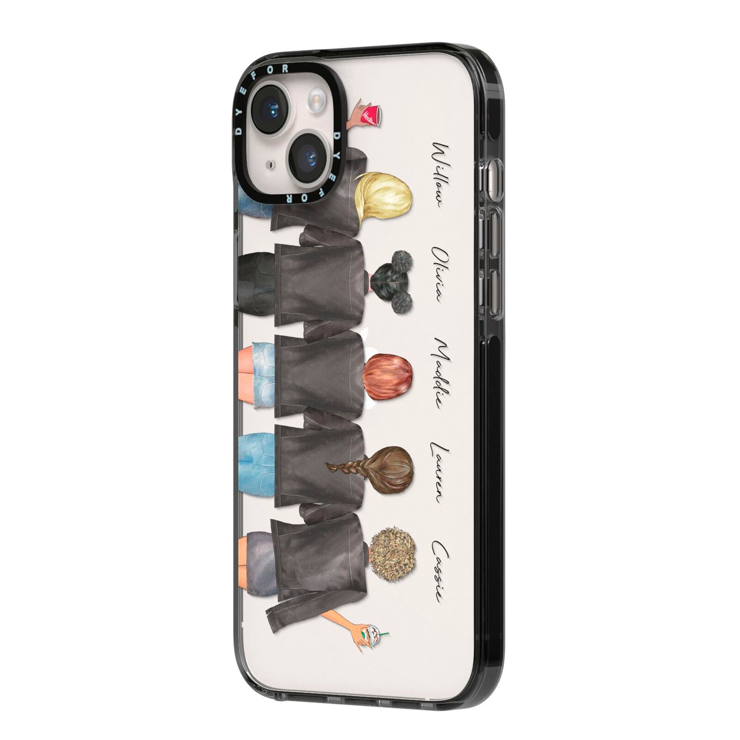 5 Best Friends with Names iPhone 14 Plus Black Impact Case Side Angle on Silver phone