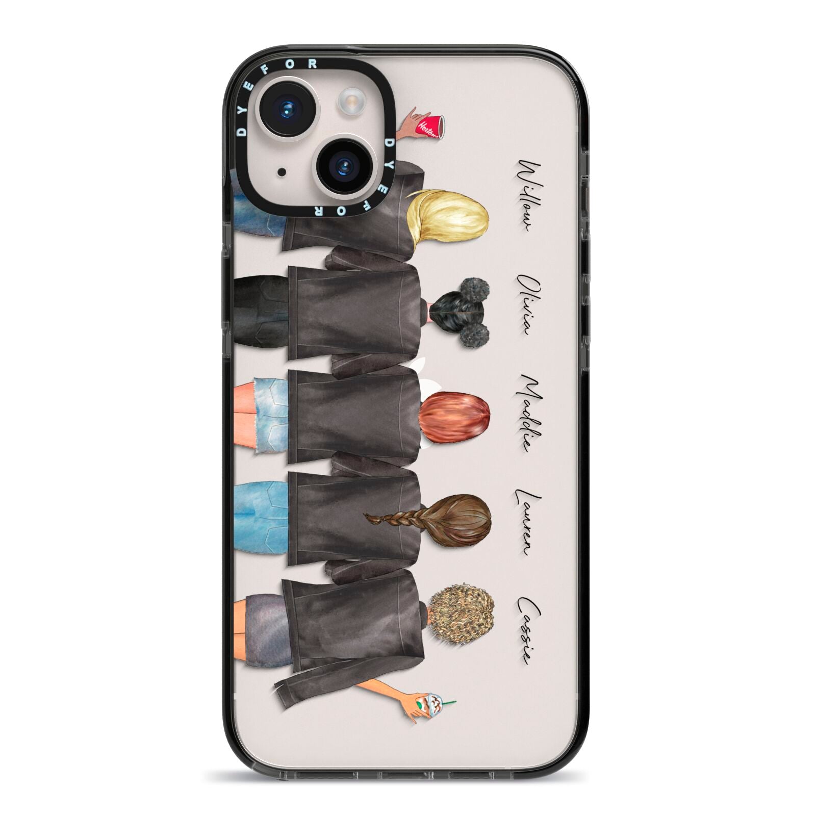 5 Best Friends with Names iPhone 14 Plus Black Impact Case on Silver phone