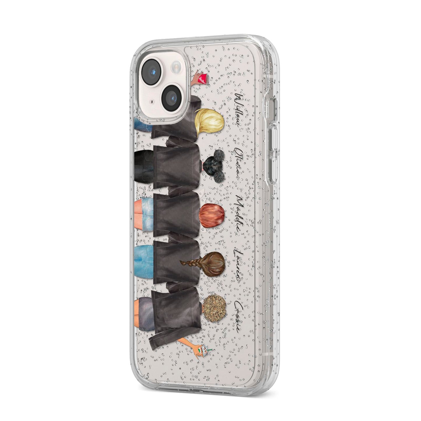 5 Best Friends with Names iPhone 14 Plus Glitter Tough Case Starlight Angled Image