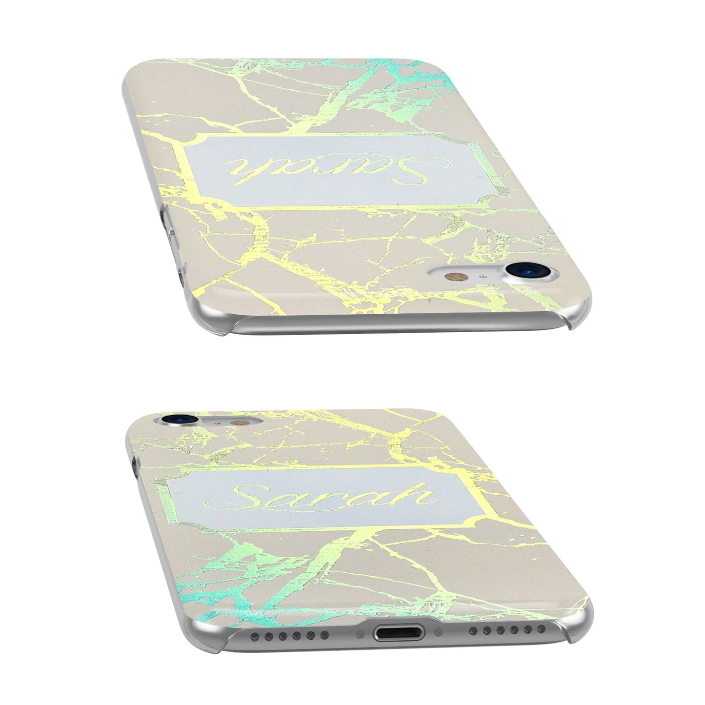 Holographic Marble White Personalised Apple iPhone Case ports cutout