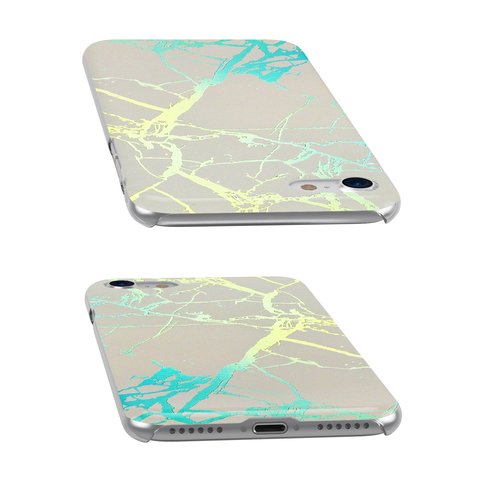 Holographic Marble Veins White Apple iPhone Case Ports Cutout