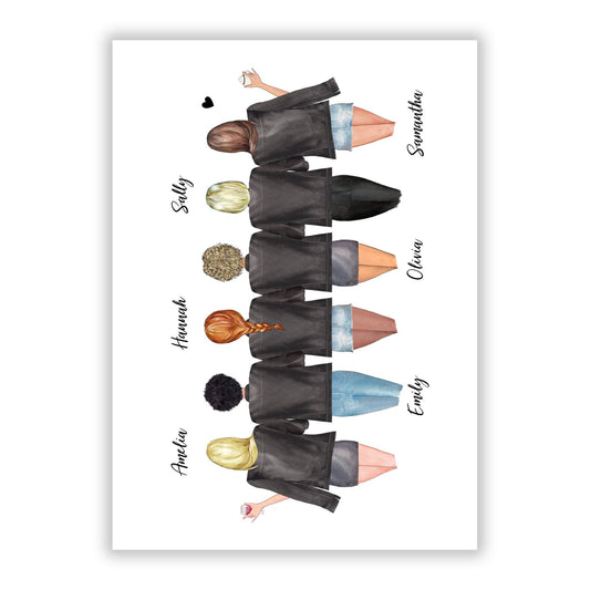 6 Best Friends with Names A5 Flat Greetings Card