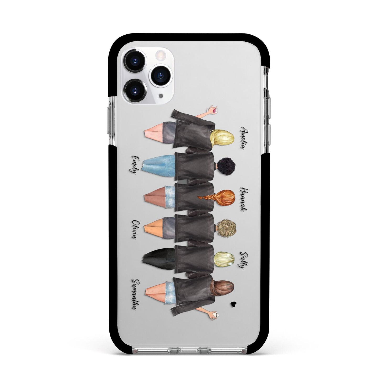 6 Best Friends with Names Apple iPhone 11 Pro Max in Silver with Black Impact Case