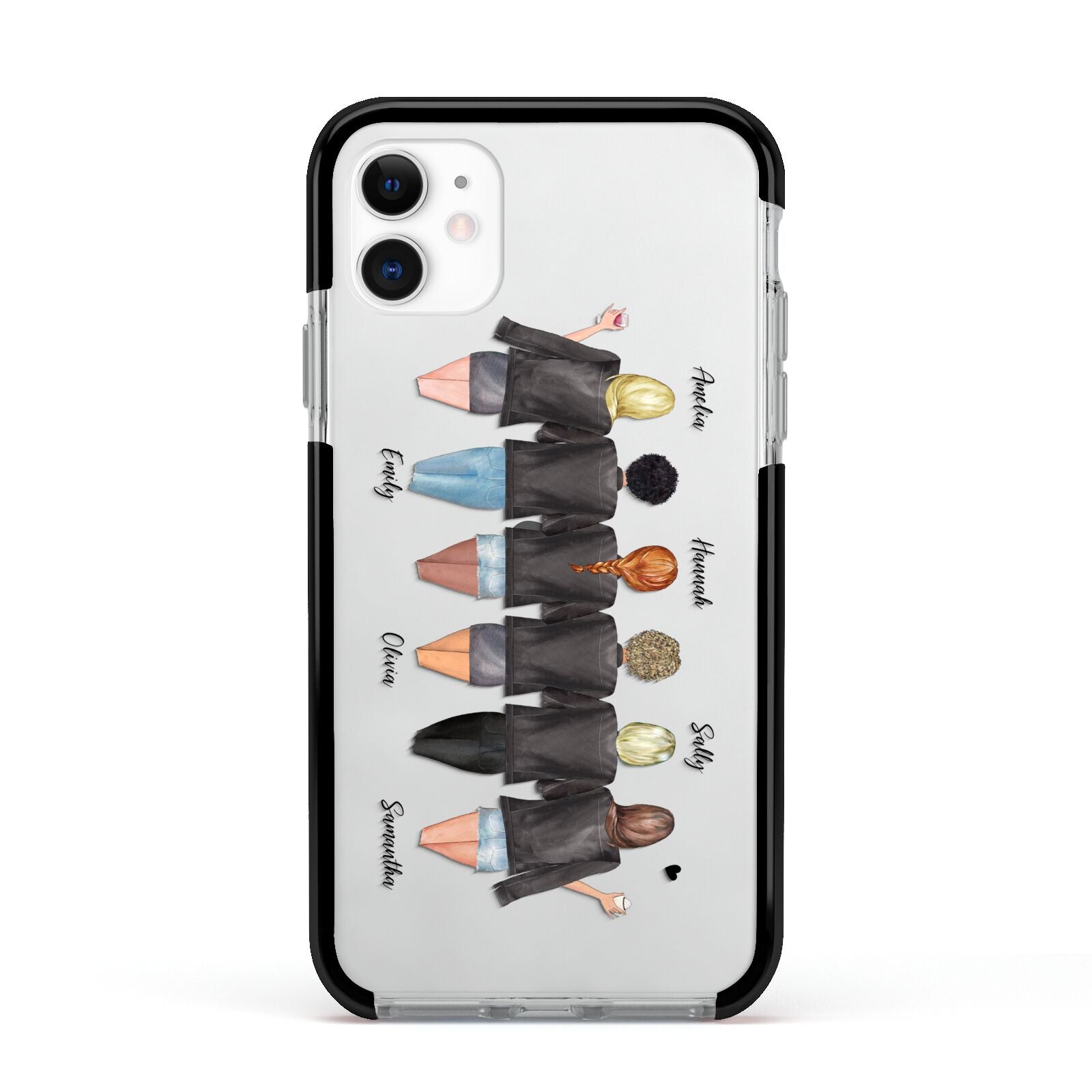 6 Best Friends with Names Apple iPhone 11 in White with Black Impact Case