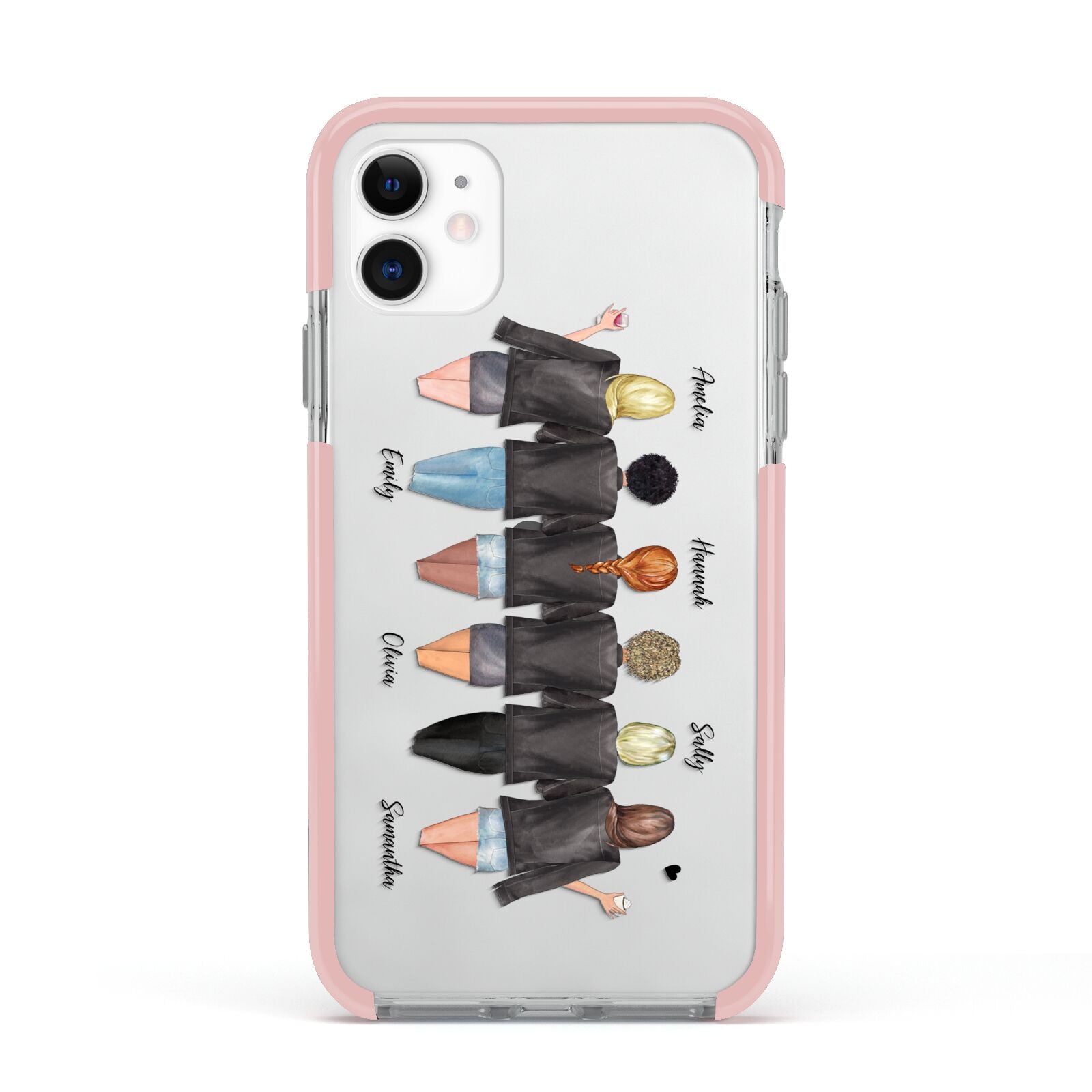 6 Best Friends with Names Apple iPhone 11 in White with Pink Impact Case
