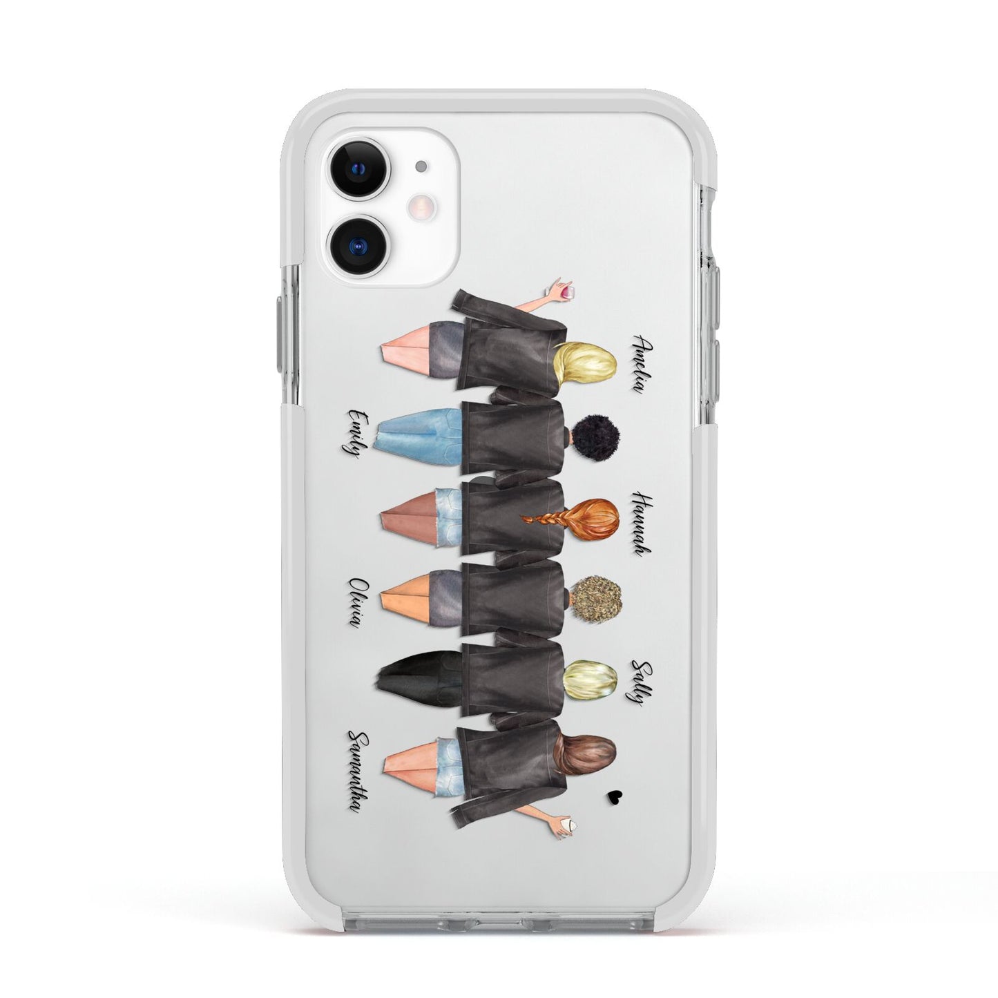 6 Best Friends with Names Apple iPhone 11 in White with White Impact Case