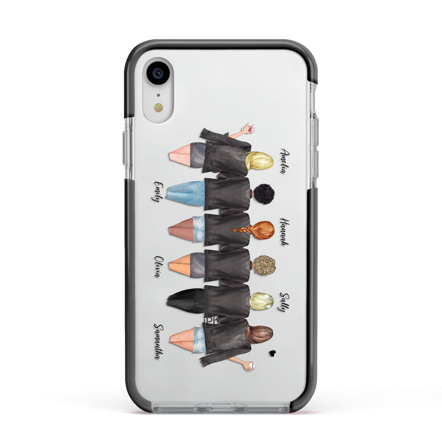 6 Best Friends with Names Apple iPhone XR Impact Case Black Edge on Silver Phone