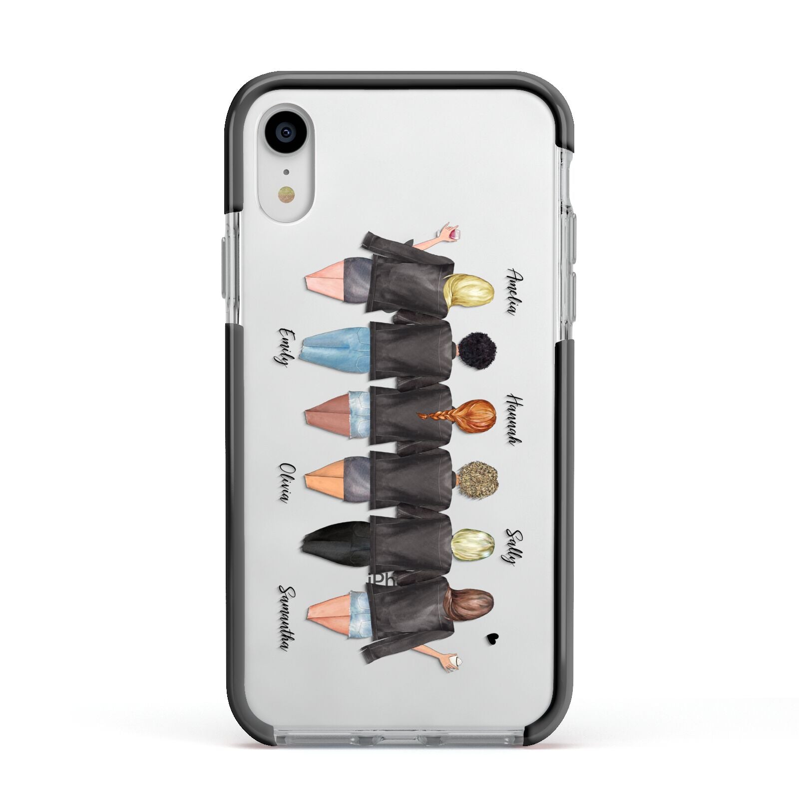 6 Best Friends with Names Apple iPhone XR Impact Case Black Edge on Silver Phone