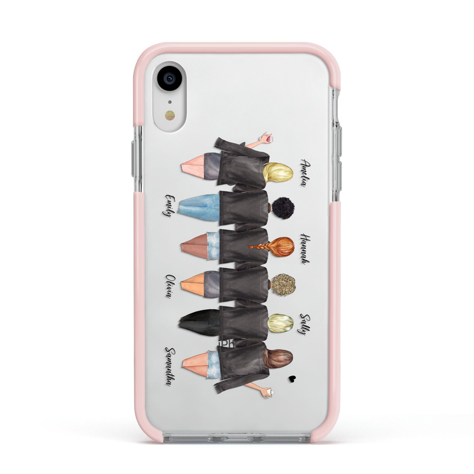 6 Best Friends with Names Apple iPhone XR Impact Case Pink Edge on Silver Phone