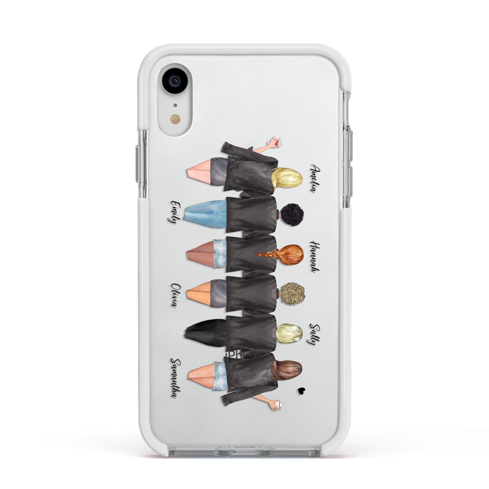 6 Best Friends with Names Apple iPhone XR Impact Case White Edge on Silver Phone