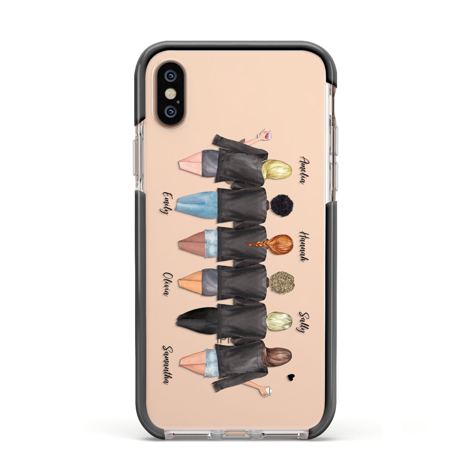 6 Best Friends with Names Apple iPhone Xs Impact Case Black Edge on Gold Phone