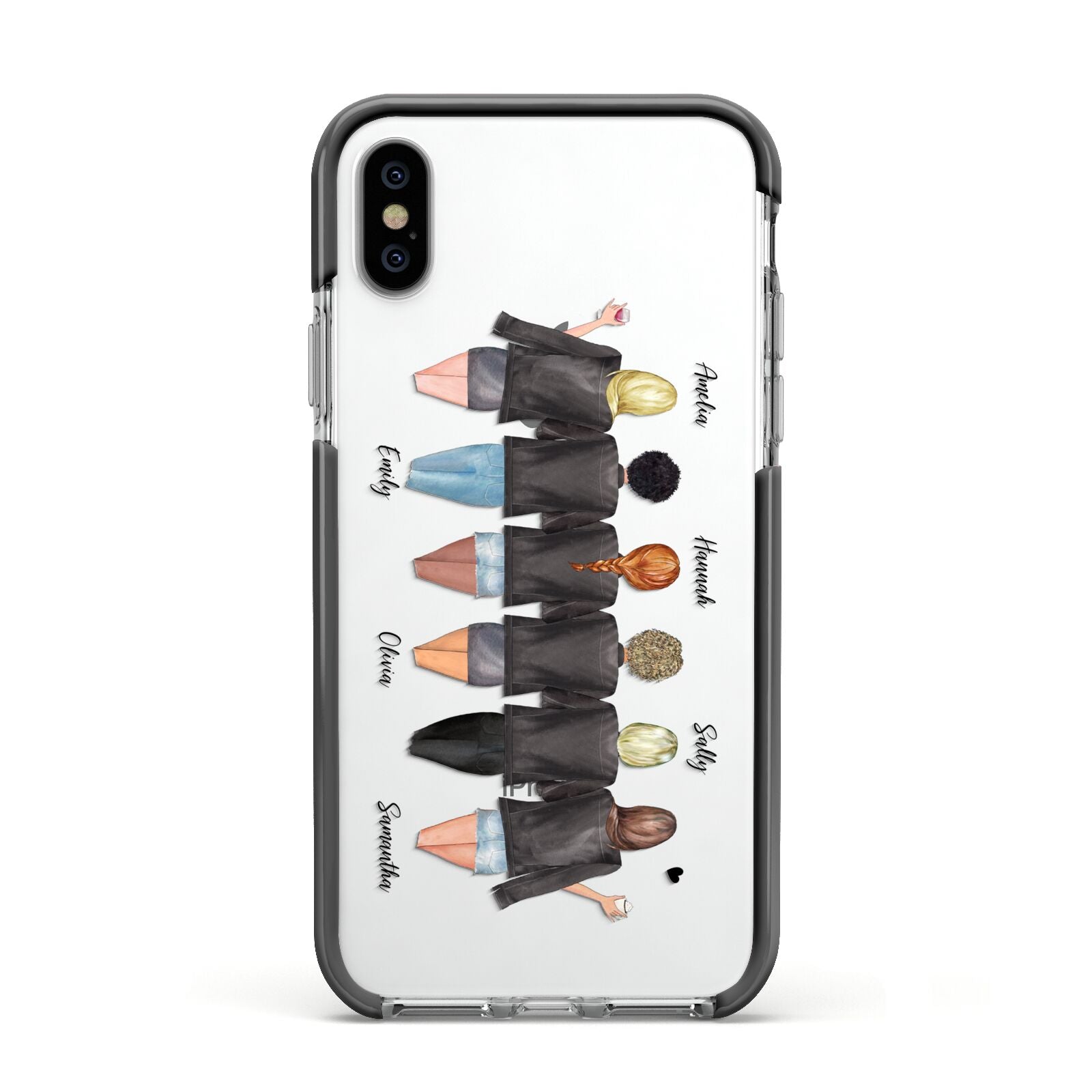 6 Best Friends with Names Apple iPhone Xs Impact Case Black Edge on Silver Phone