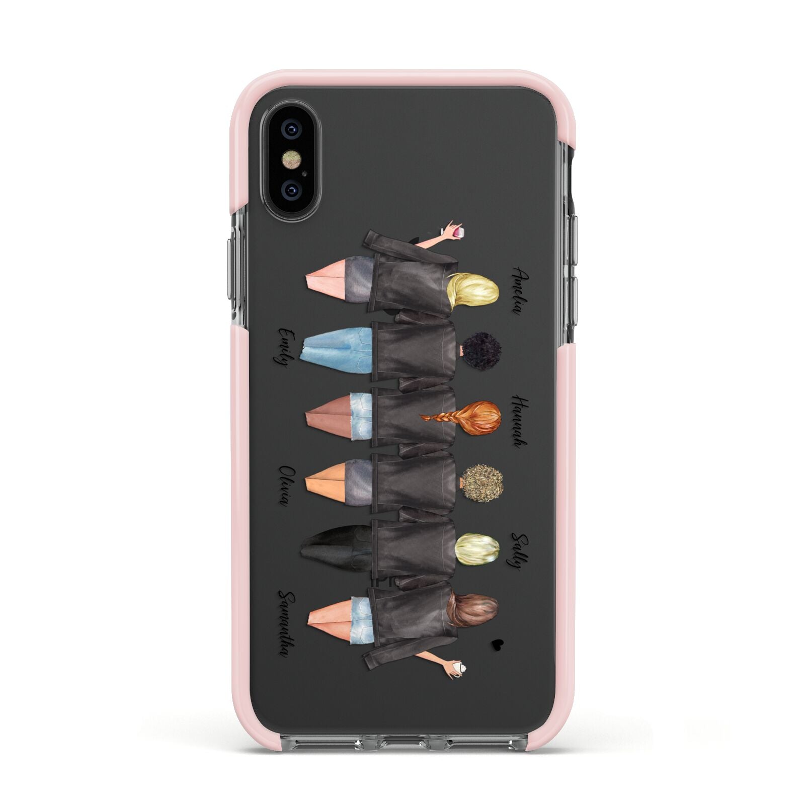 6 Best Friends with Names Apple iPhone Xs Impact Case Pink Edge on Black Phone