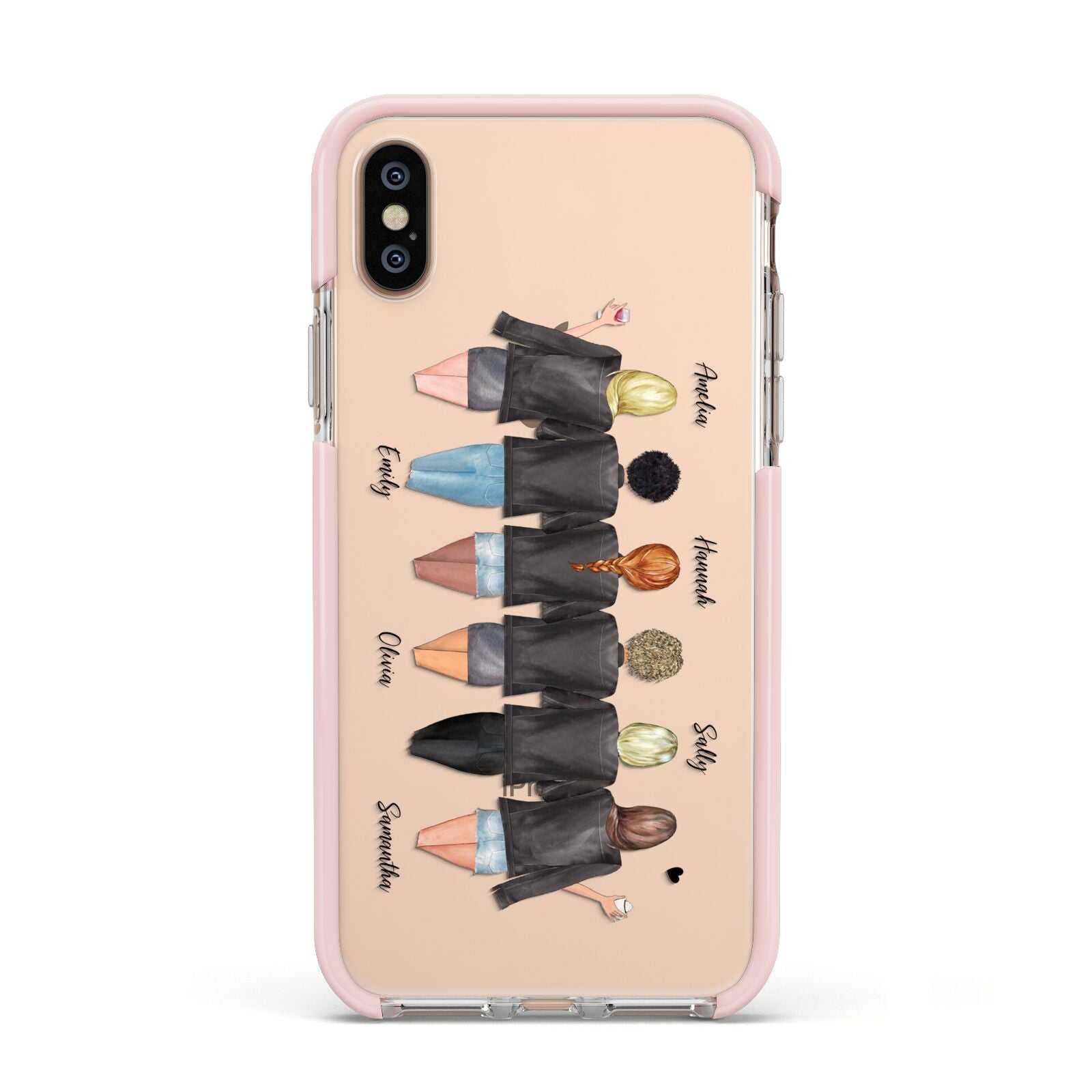6 Best Friends with Names Apple iPhone Xs Impact Case Pink Edge on Gold Phone