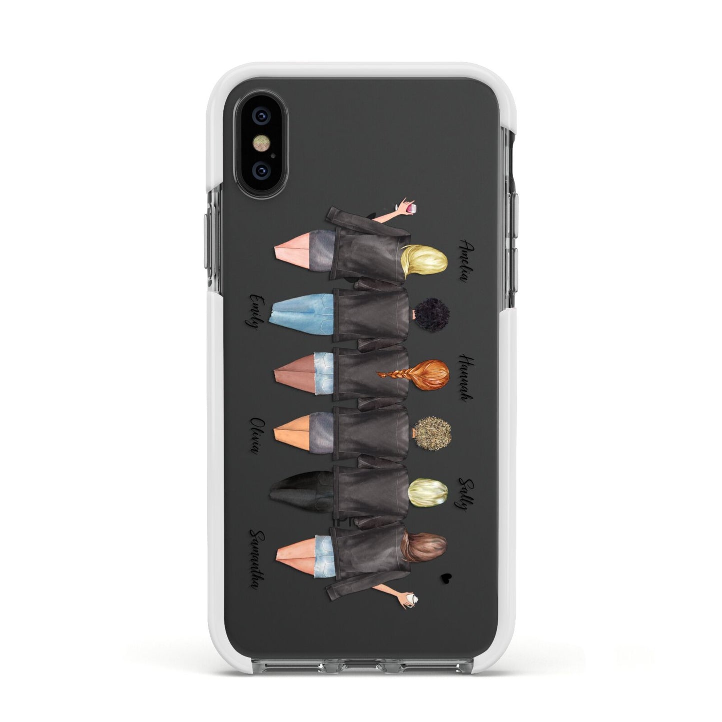 6 Best Friends with Names Apple iPhone Xs Impact Case White Edge on Black Phone
