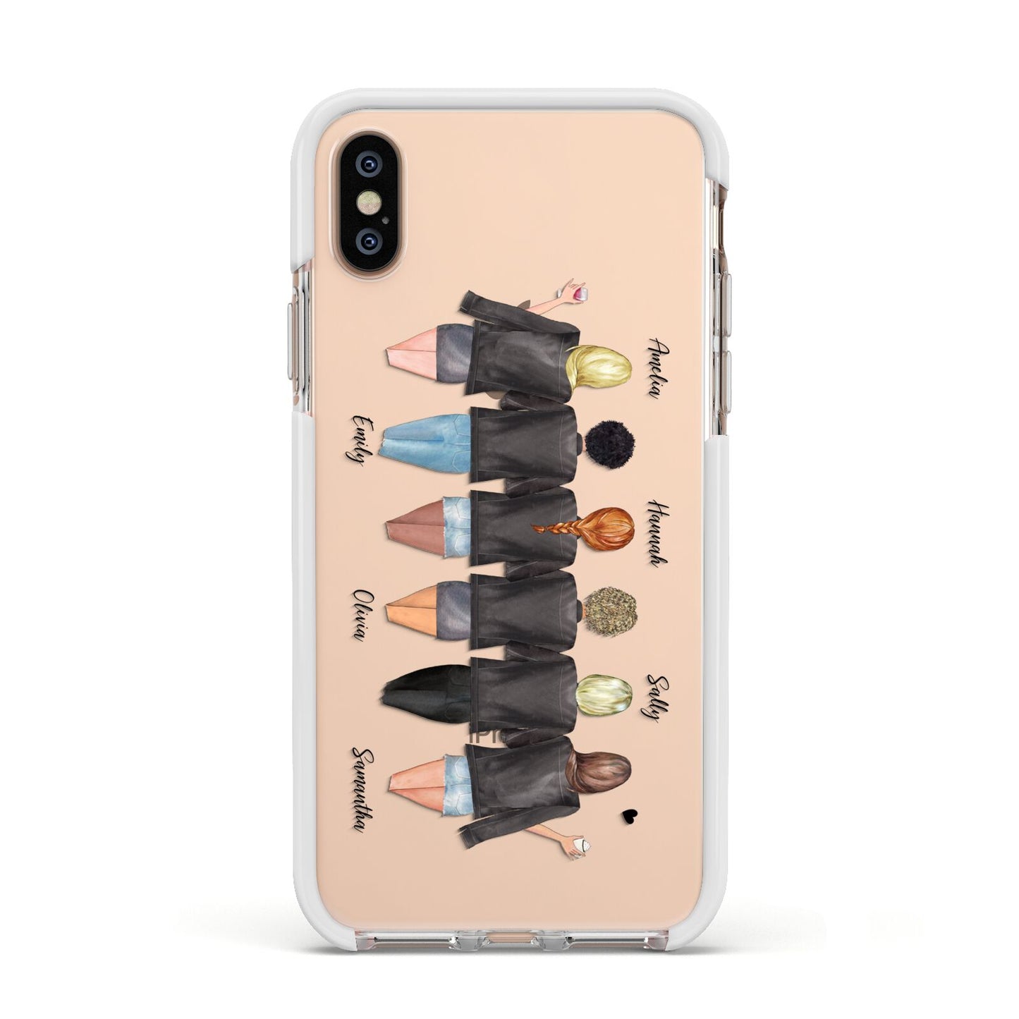 6 Best Friends with Names Apple iPhone Xs Impact Case White Edge on Gold Phone
