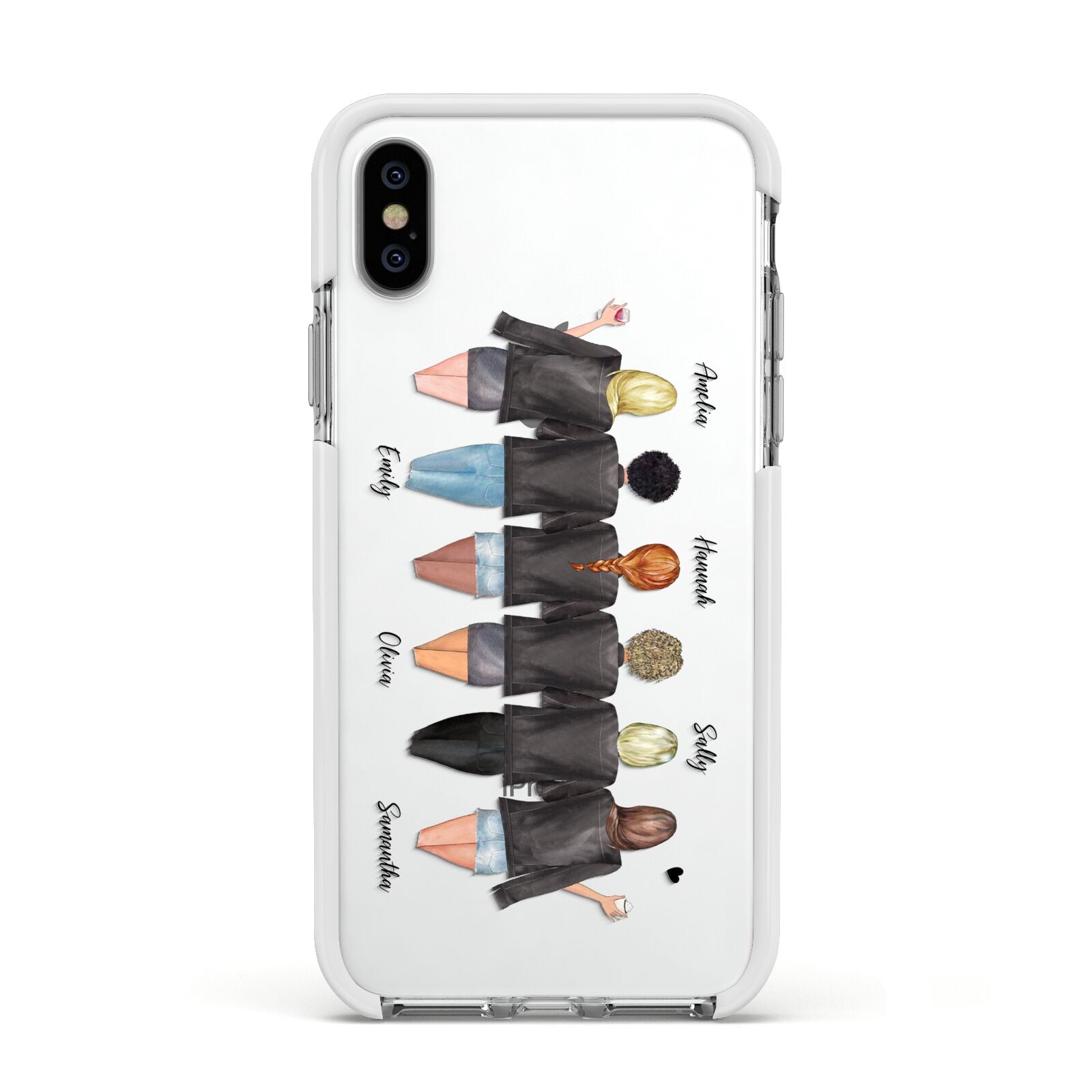 6 Best Friends with Names Apple iPhone Xs Impact Case White Edge on Silver Phone