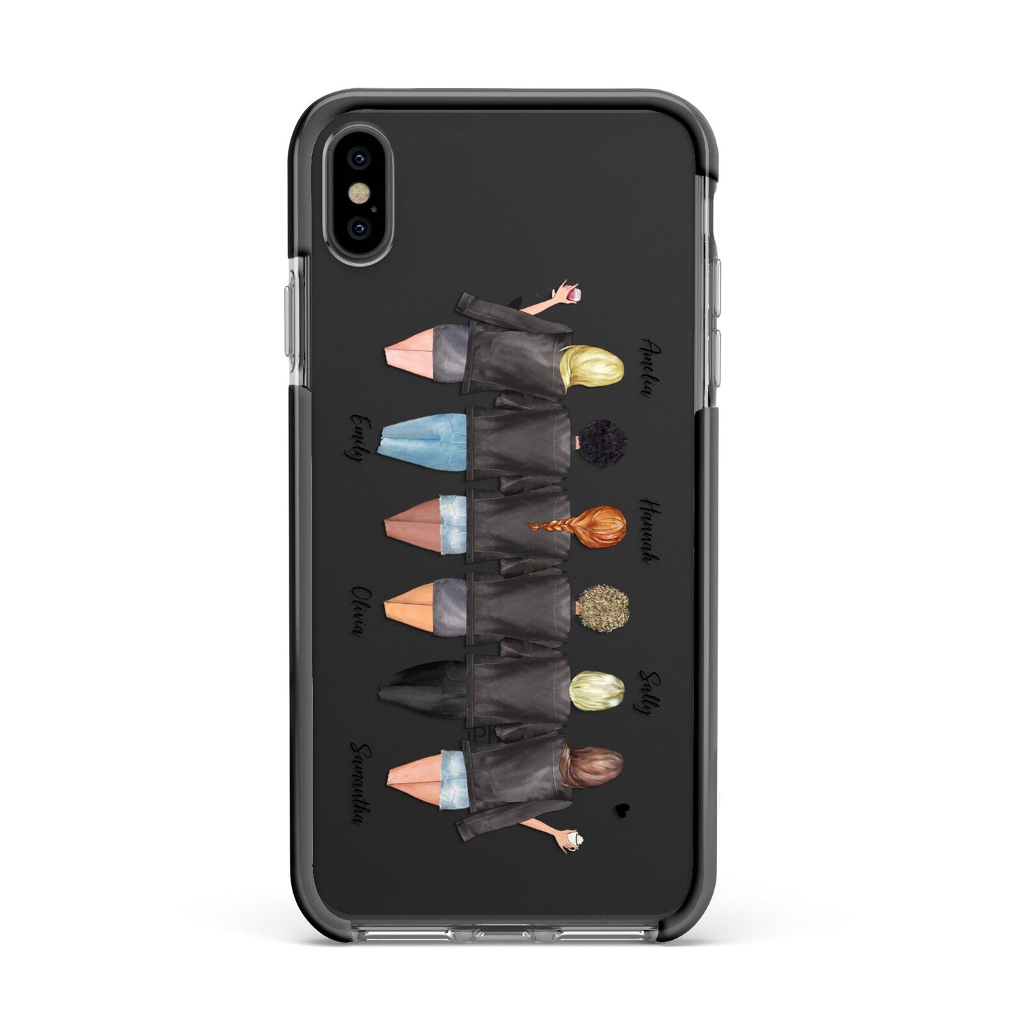 6 Best Friends with Names Apple iPhone Xs Max Impact Case Black Edge on Black Phone