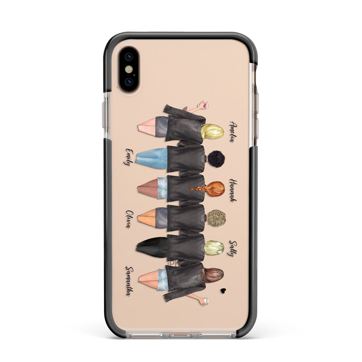6 Best Friends with Names Apple iPhone Xs Max Impact Case Black Edge on Gold Phone