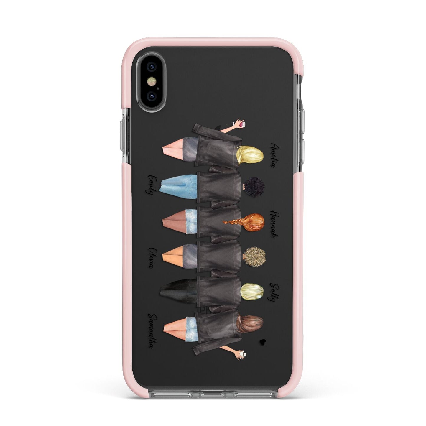 6 Best Friends with Names Apple iPhone Xs Max Impact Case Pink Edge on Black Phone