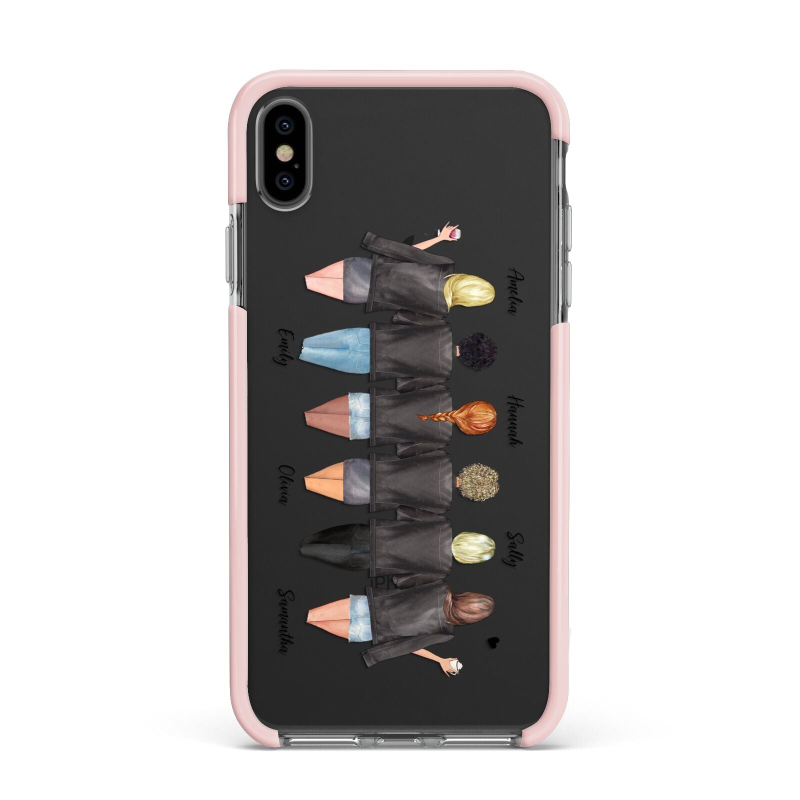 6 Best Friends with Names Apple iPhone Xs Max Impact Case Pink Edge on Black Phone