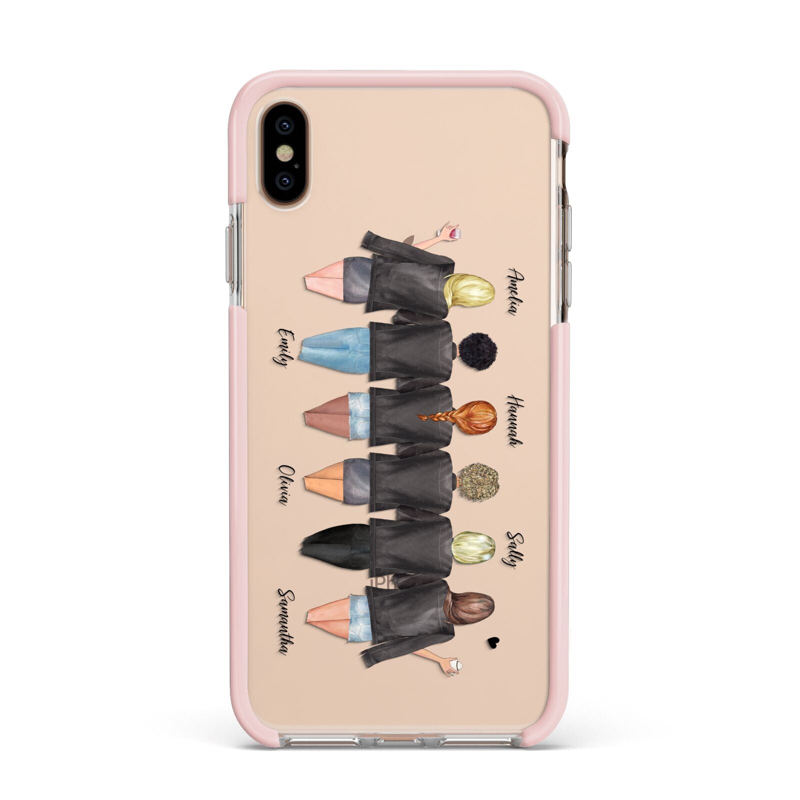 6 Best Friends with Names Apple iPhone Xs Max Impact Case Pink Edge on Gold Phone