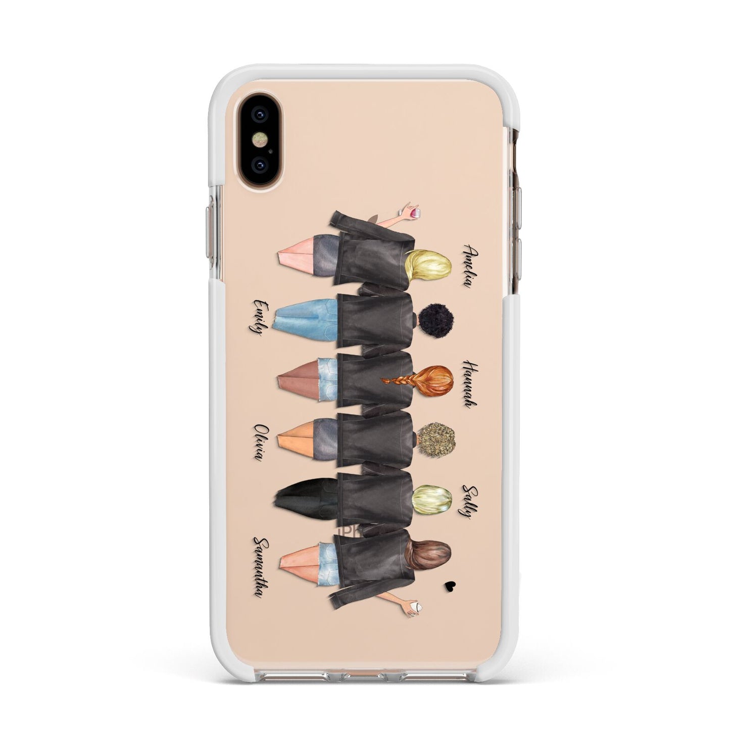 6 Best Friends with Names Apple iPhone Xs Max Impact Case White Edge on Gold Phone