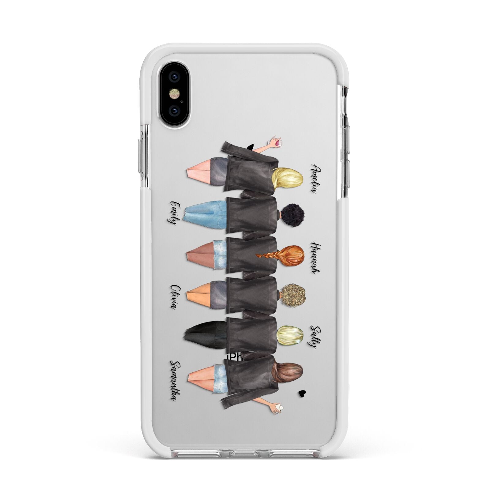 6 Best Friends with Names Apple iPhone Xs Max Impact Case White Edge on Silver Phone