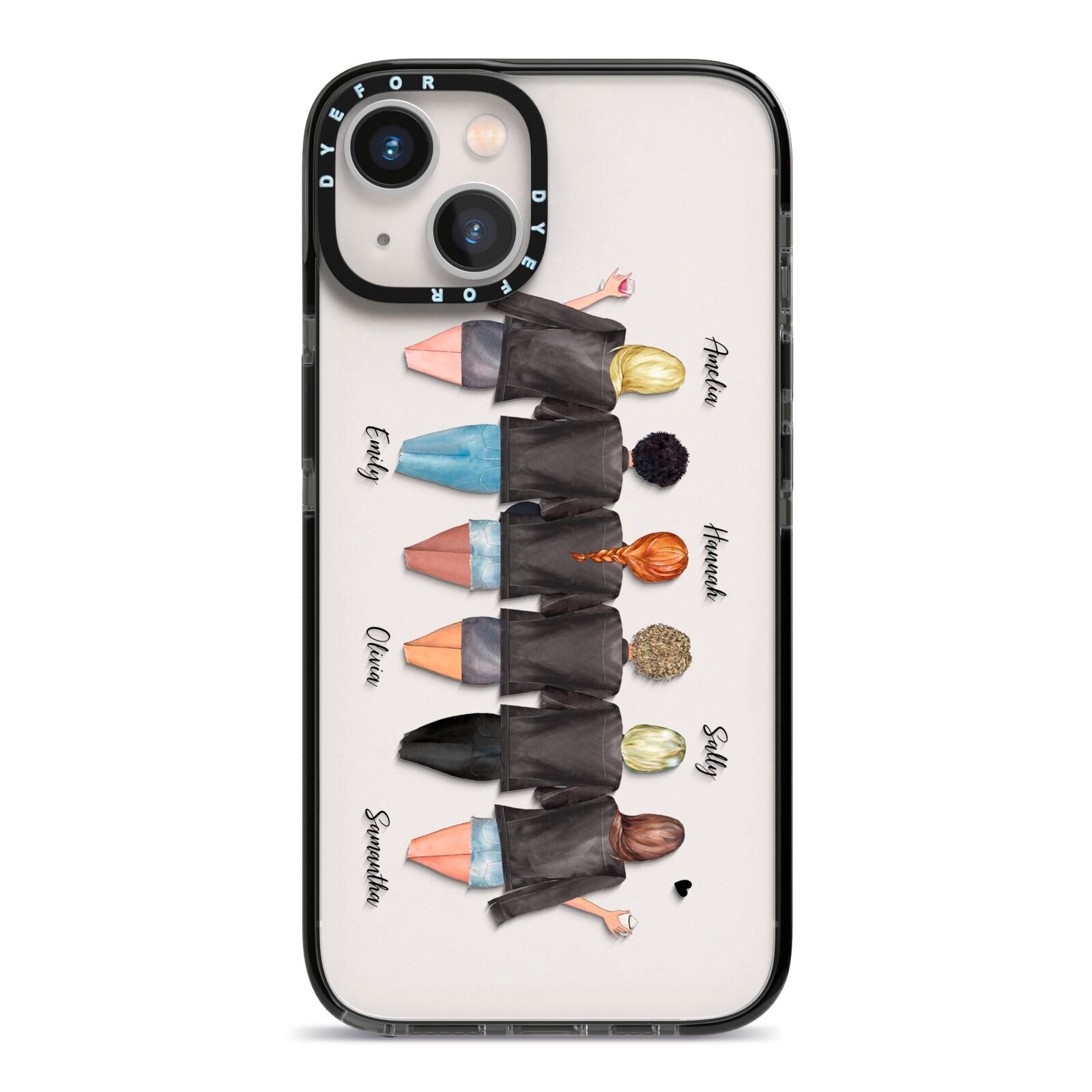 6 Best Friends with Names iPhone 13 Black Impact Case on Silver phone