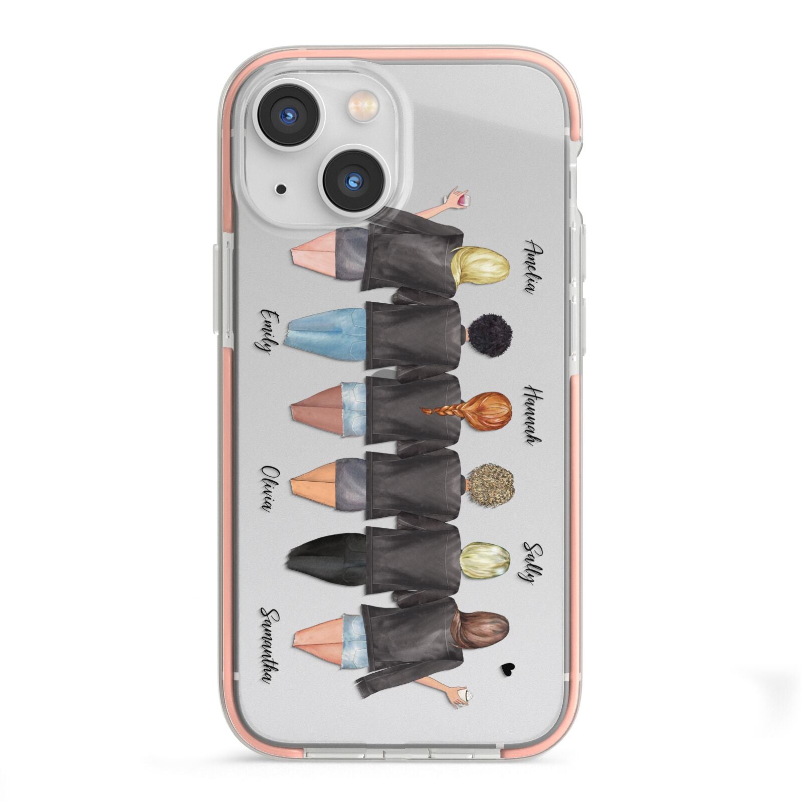 6 Best Friends with Names iPhone 13 Mini TPU Impact Case with Pink Edges