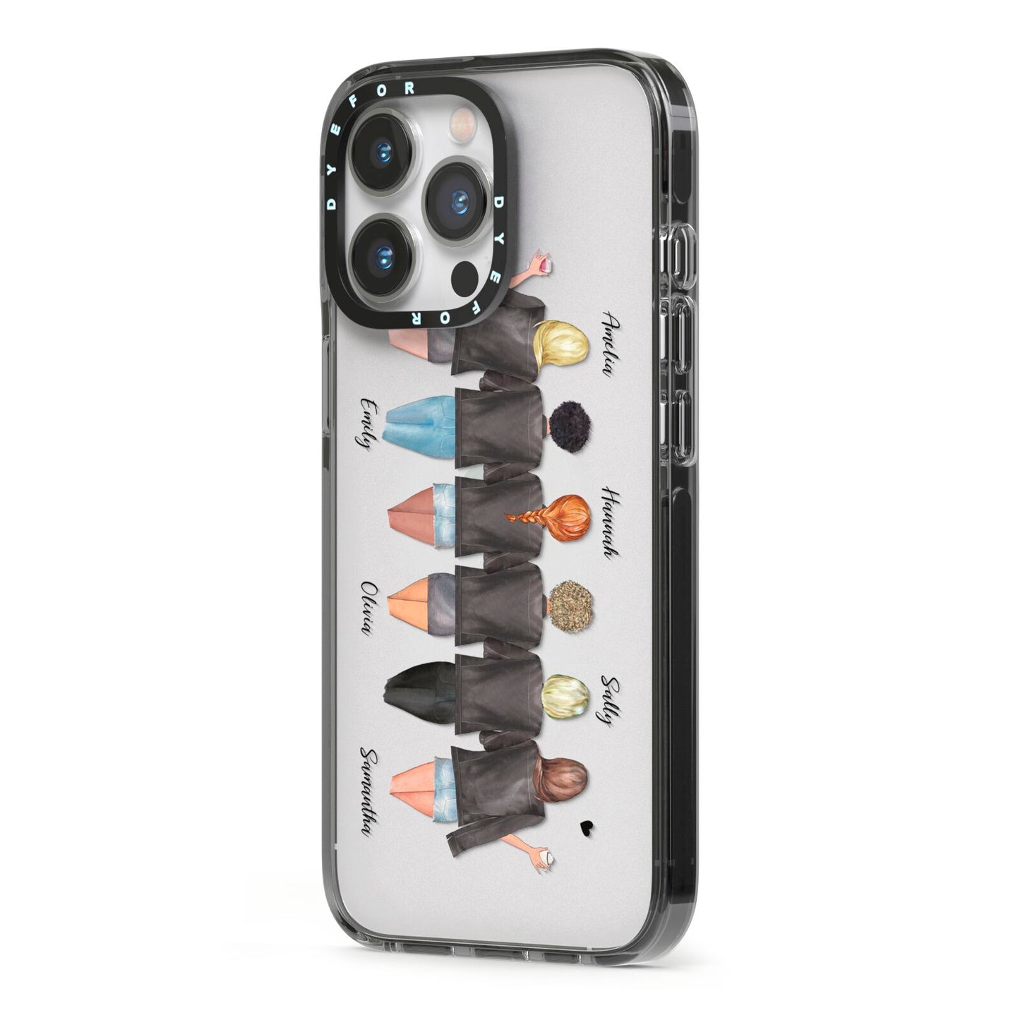 6 Best Friends with Names iPhone 13 Pro Black Impact Case Side Angle on Silver phone