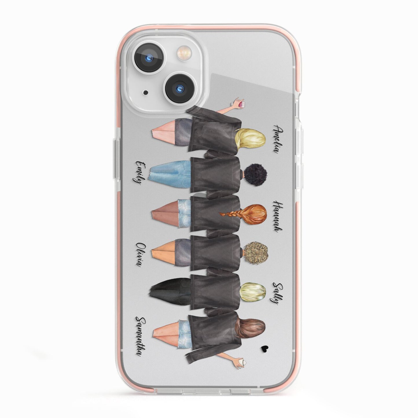 6 Best Friends with Names iPhone 13 TPU Impact Case with Pink Edges
