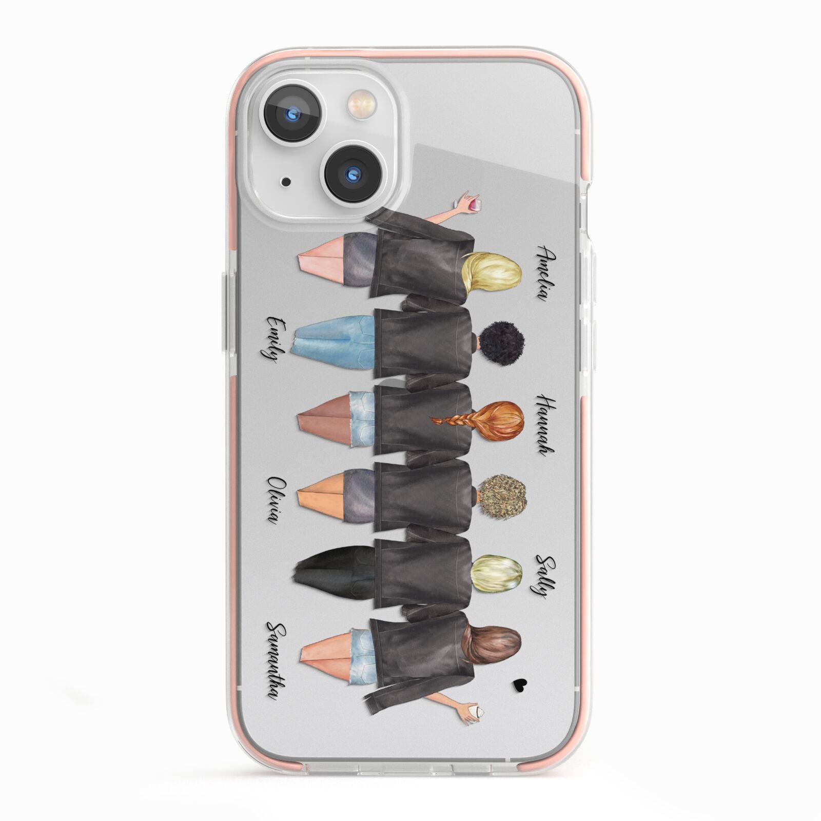 6 Best Friends with Names iPhone 13 TPU Impact Case with Pink Edges