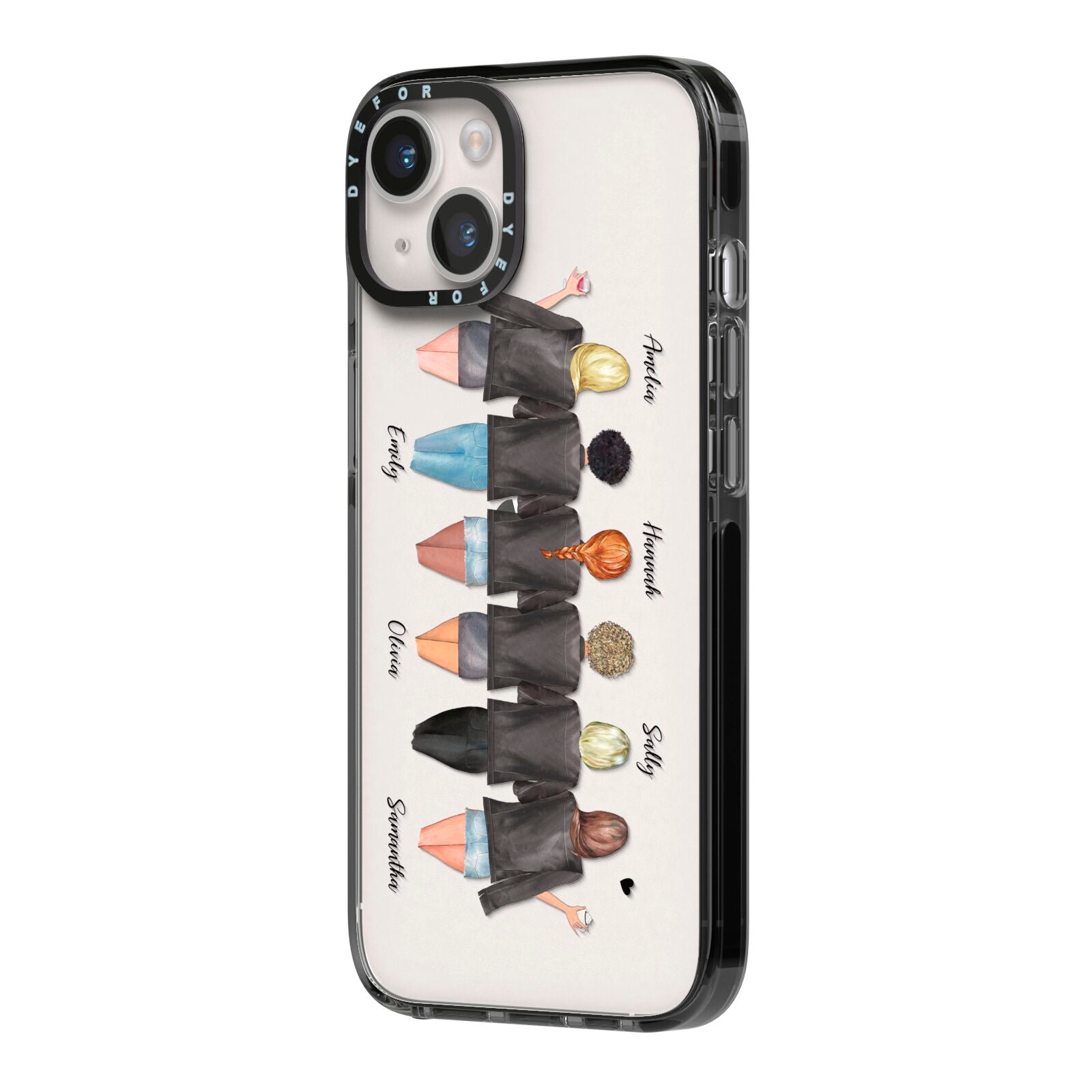 6 Best Friends with Names iPhone 14 Black Impact Case Side Angle on Silver phone