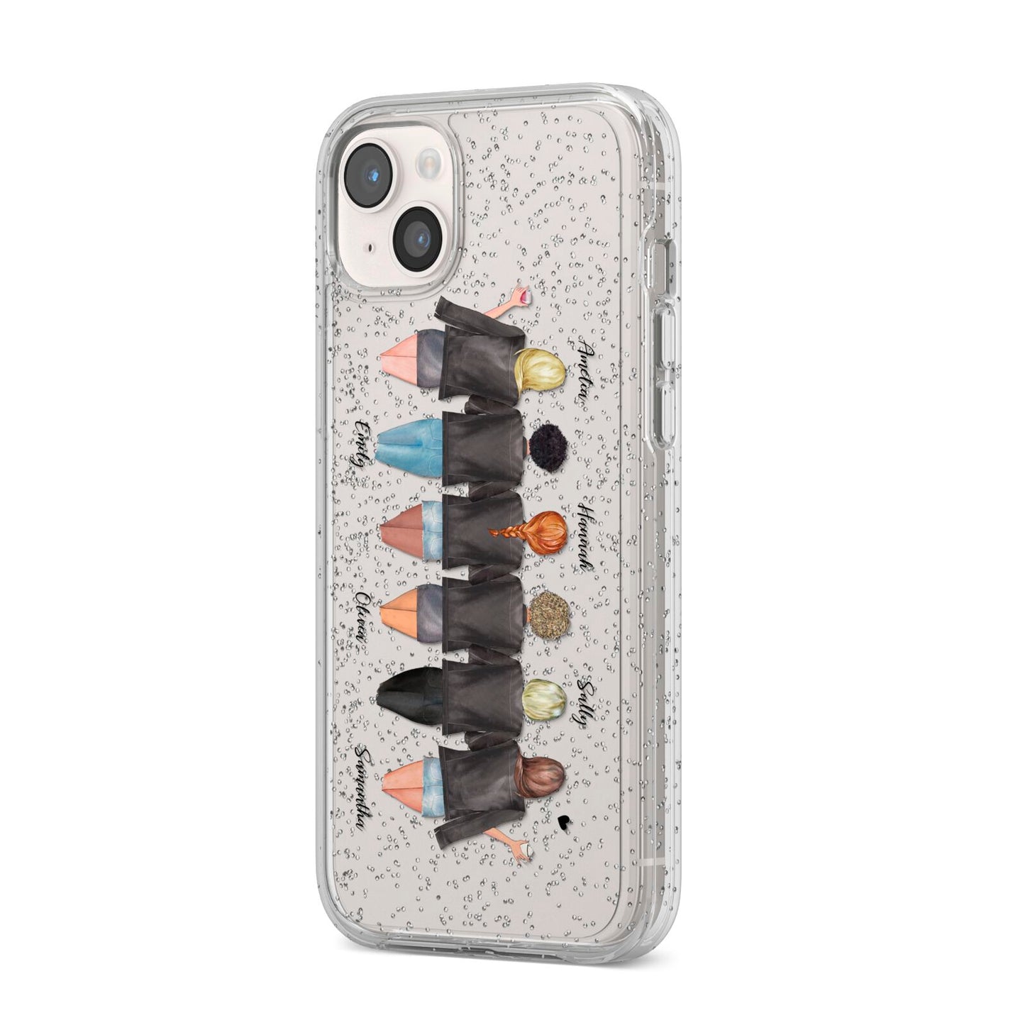 6 Best Friends with Names iPhone 14 Plus Glitter Tough Case Starlight Angled Image