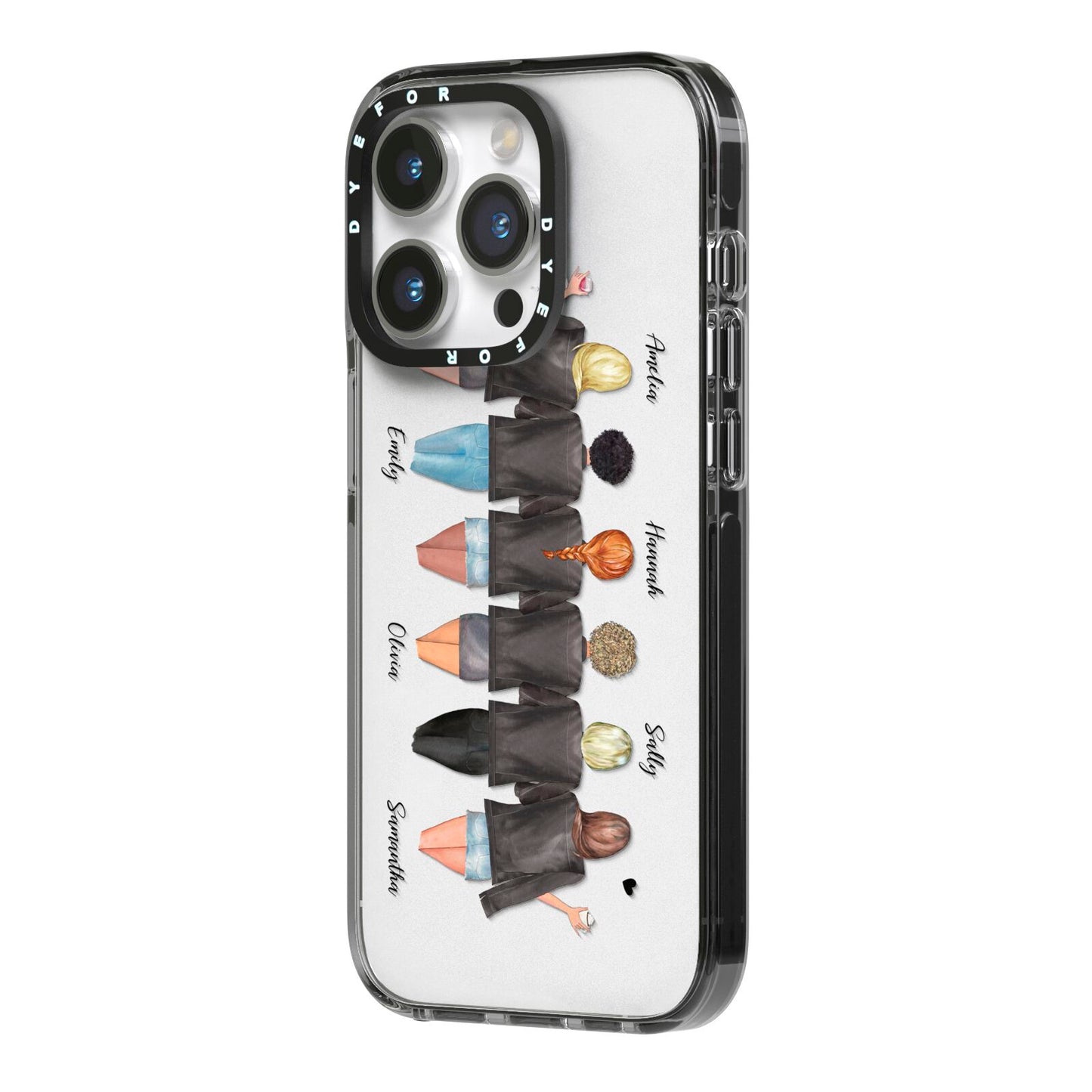 6 Best Friends with Names iPhone 14 Pro Black Impact Case Side Angle on Silver phone