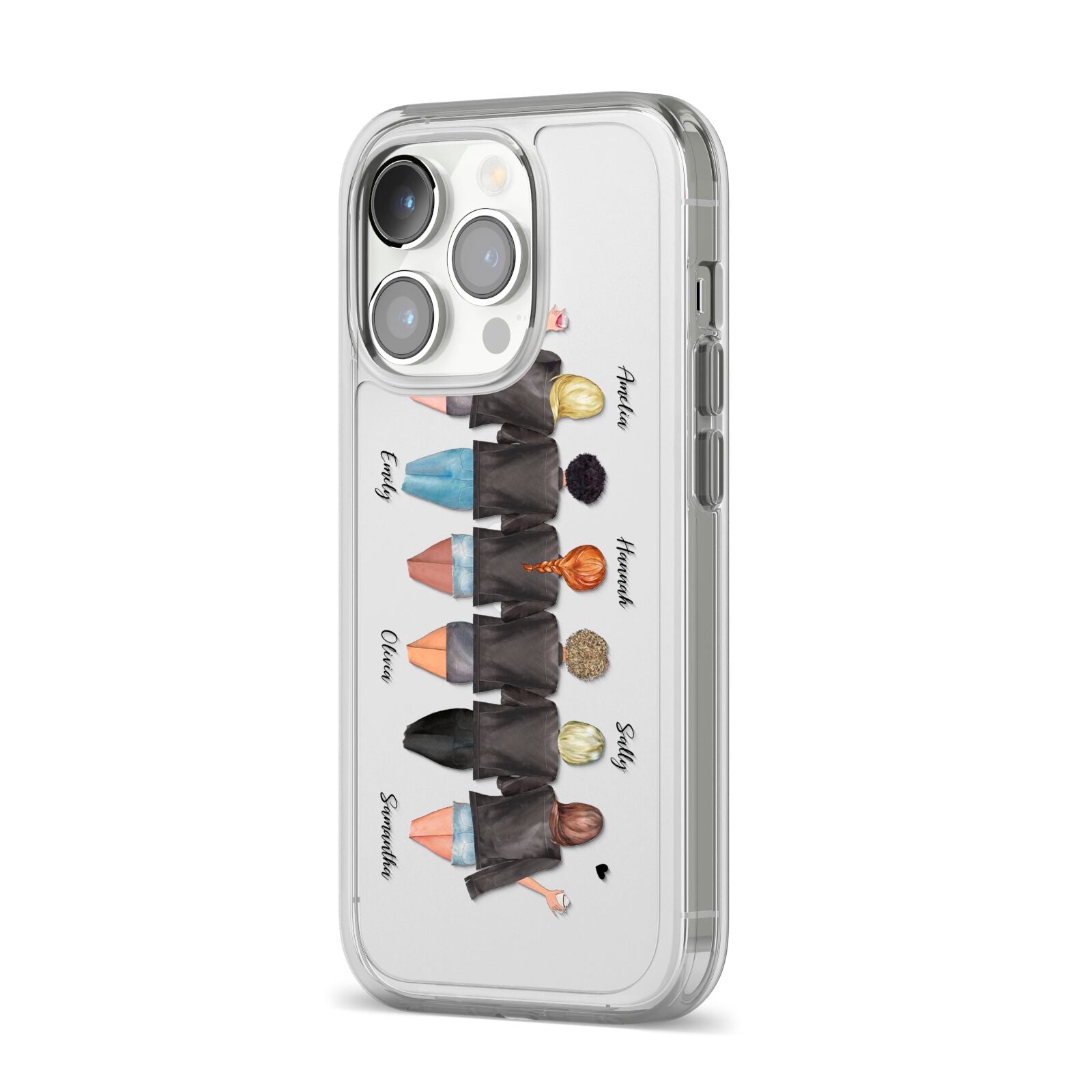 6 Best Friends with Names iPhone 14 Pro Clear Tough Case Silver Angled Image