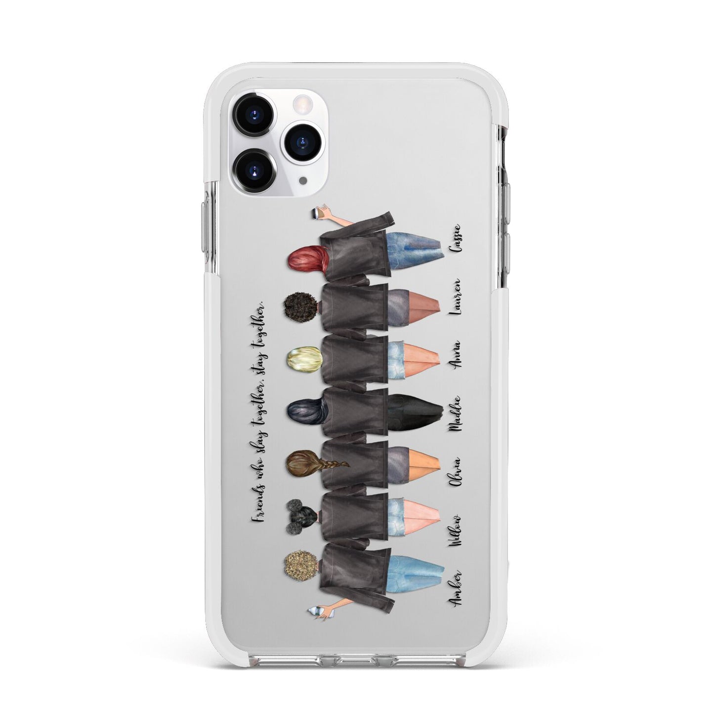 7 Best Friends with Names Apple iPhone 11 Pro Max in Silver with White Impact Case