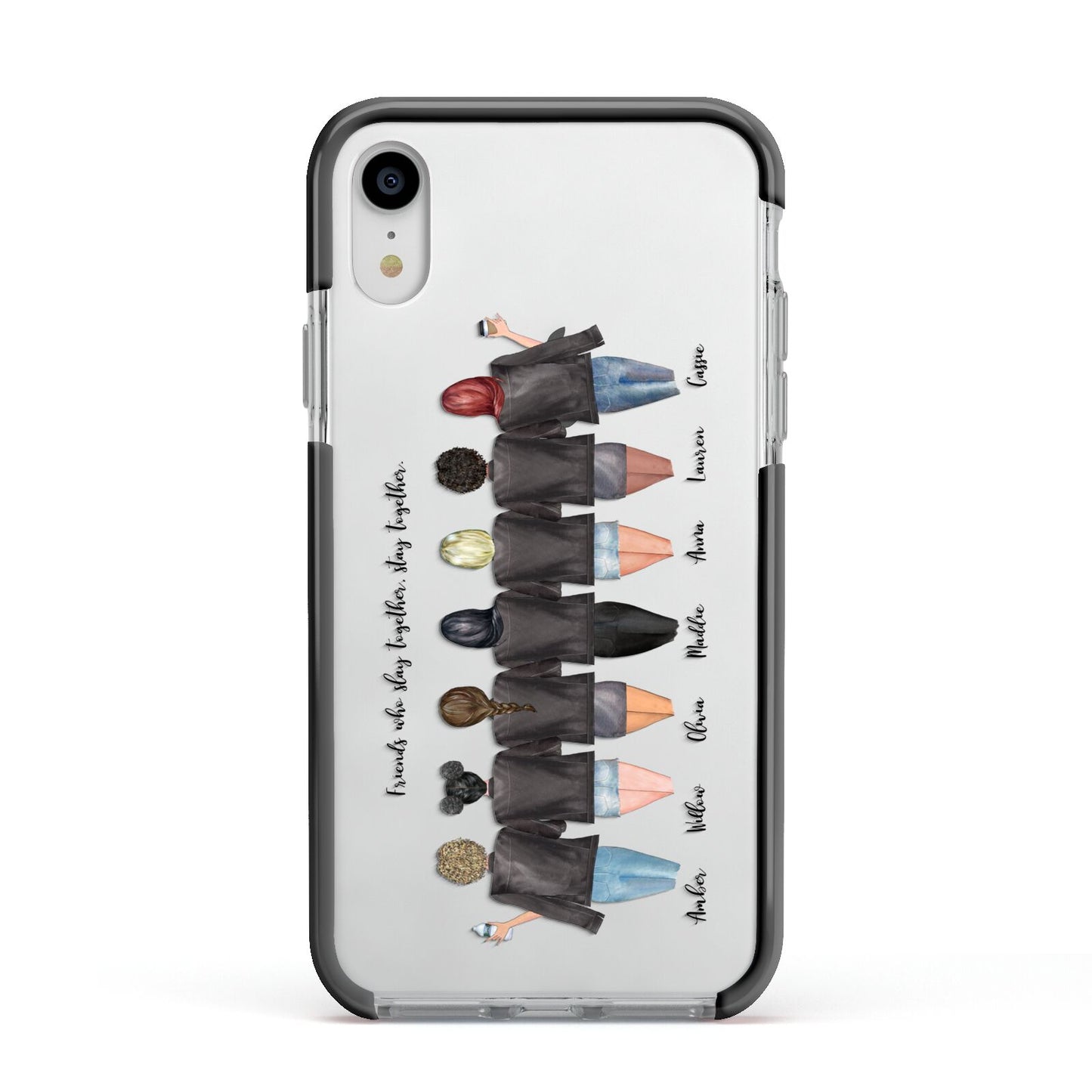 7 Best Friends with Names Apple iPhone XR Impact Case Black Edge on Silver Phone