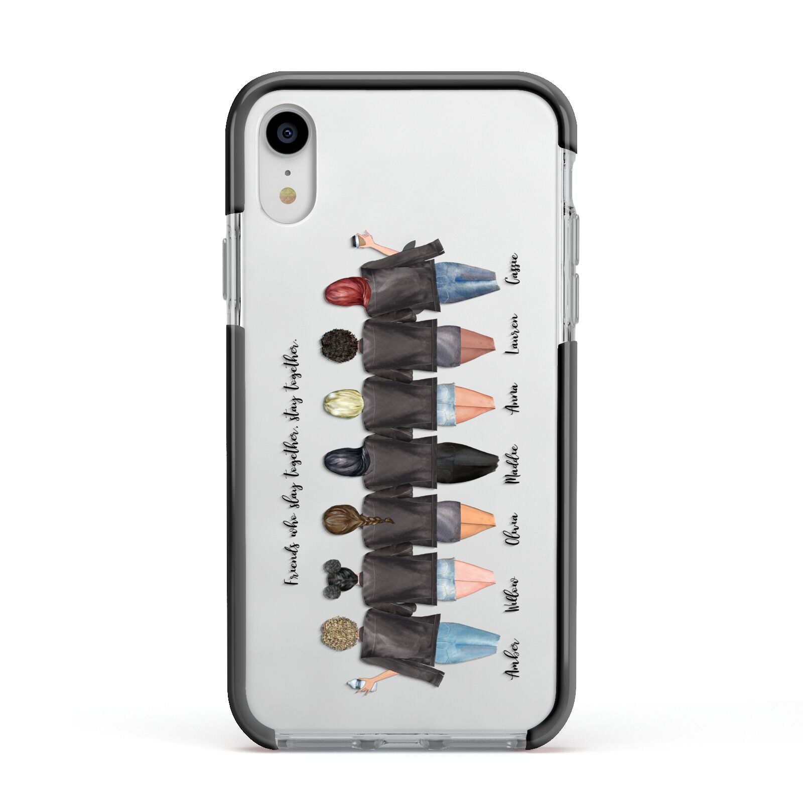 7 Best Friends with Names Apple iPhone XR Impact Case Black Edge on Silver Phone