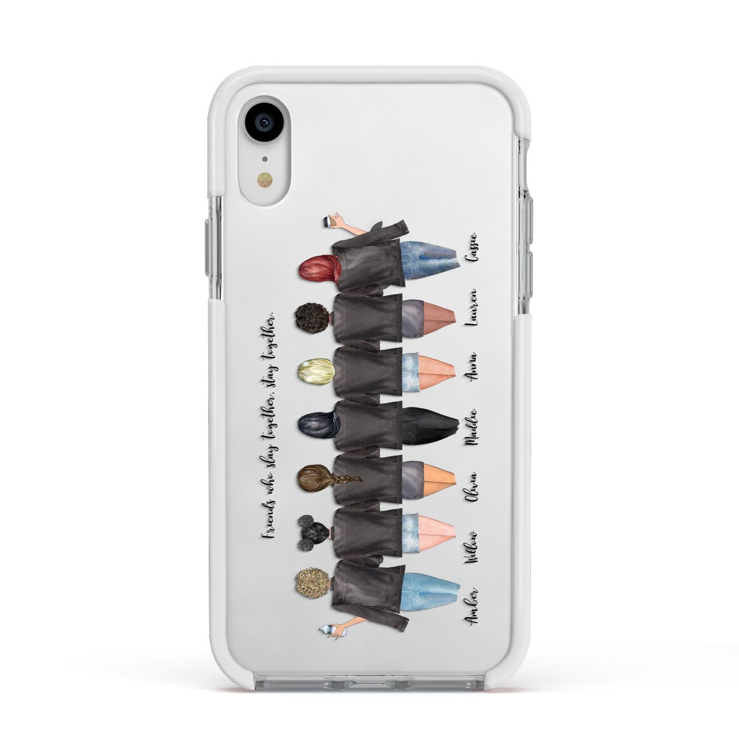 7 Best Friends with Names Apple iPhone XR Impact Case White Edge on Silver Phone