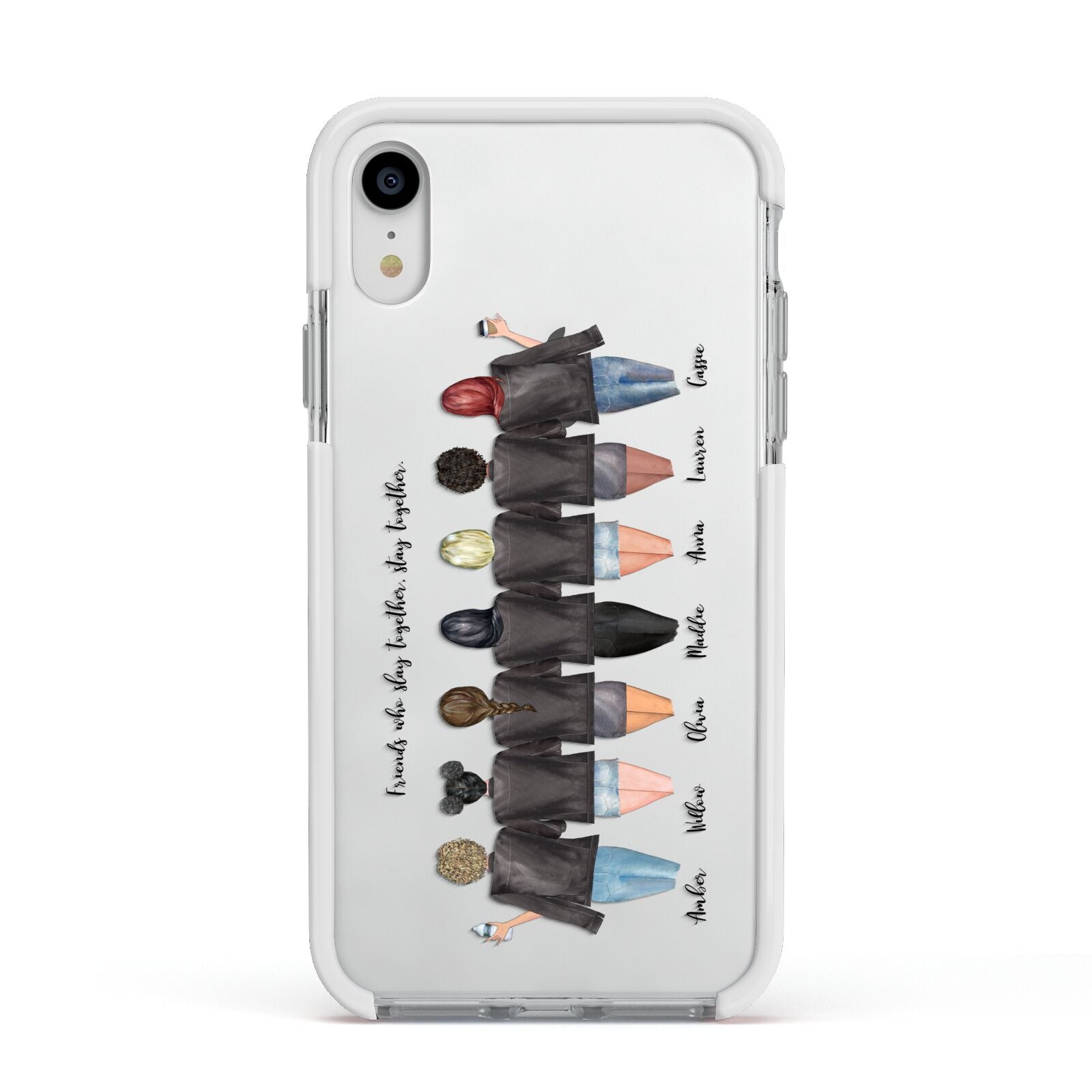 7 Best Friends with Names Apple iPhone XR Impact Case White Edge on Silver Phone